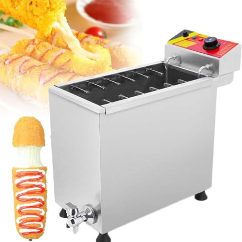 Corn Dog Fryer,25L Automatic Cheese Hot Dog Sausage Grill Stove Sticks Fryer with 12 Hooks, 60-200℃ Adjustable Temperature Commercial Deep Fryer for Corn Dogs