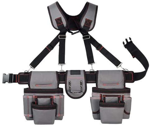 Cushangty Pochette à outils à bretelles, ceinture à outils avec bretelles - Ceinture à outils de construction robuste,Organisateur d'outils de ceinture de travail Portable, ceinture à outils de