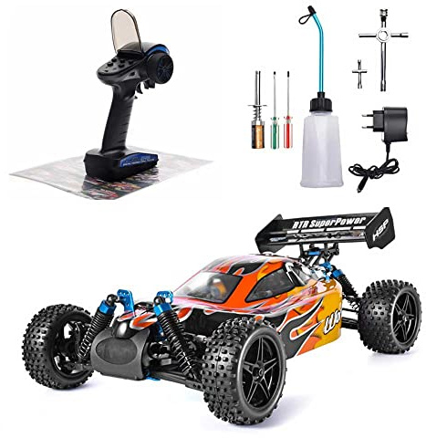 HEBXMF Rc Cars Nitro Gas Power Rc Car 72CC Ölbetriebener RC Truck, Hobbyspielzeug RC Buggy, 70 km/h schneller Benzinmotor Rennwagen RC Fahrzeug 4WD Zweigang-Offroad-Truck Erwachsenenspielzeug Geschenk