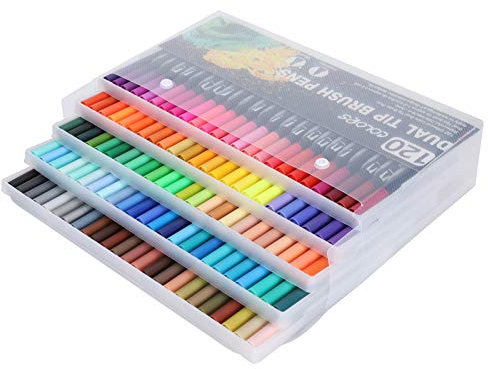 ANKROYU Aquarellstift-Set, 120 Farben, doppelköpfiges Aquarellstift-Set, leuchtender, lebendiger Farbmarkierungsstift, Aquarellpinsel, Malstift zum Malen