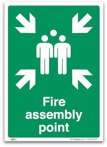 Panneau « Fire Assembly Point » – Panneau en plastique rigide de 3 mm – Sécurité incendie – Signalisation de sécurité obligatoire (A2-594 x 420 mm)