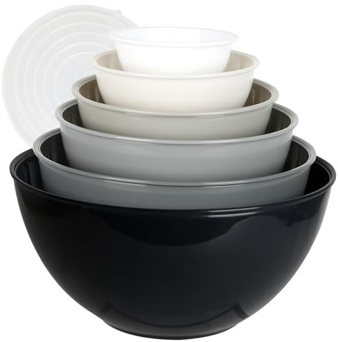 Mozvvco Lot de 6 Bols Mélangeurs, Ensemble de Saladiers en Plastique avec Couvercle, Bols à Mélanger de 0,25-5,25 L, Empilables Saladier Sans BPA, Bol de Cuisine pour Stockage et Mélange