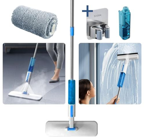 Balai Serpillère Professionnel Vaporisateur 2en1 Sol et Vitre - Serpillière Microfibre pour Nettoyage et - 2 têtes interchangeables - Balai de Serpillere Multifonctionnel - Nettoyeur et Laveur