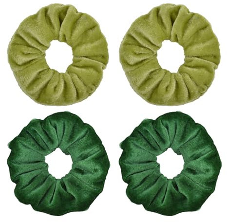 Lot De 4 Élastiques À Cheveux En Velours, Élastiques Doux, Élastiques Pour Queue De Cheval, Élastiques À Cheveux Pour Femmes, Accessoires Pour Cheveux D'École Verte