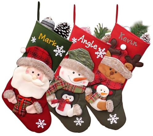 SosnSusn Weihnachtsstrumpf Personalisiert mit Namen Weihnachten Geschenktasche für Feiertags, Familienparty, Dekor, Geschenk, Nikolausstiefel zum Befüllen Weihnachtsstrümpfe Set
