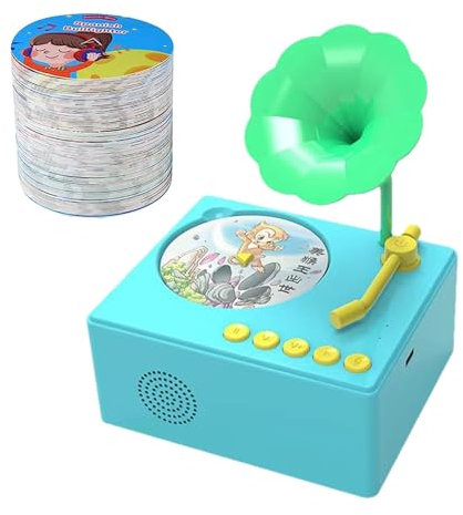 Gramófono para niños con 96 Tarjetas, Juguete Musical de gramófono para niños, Tocadiscos de fonógrafo para niños, Reproductor de música de Historia de fonógrafo para niños