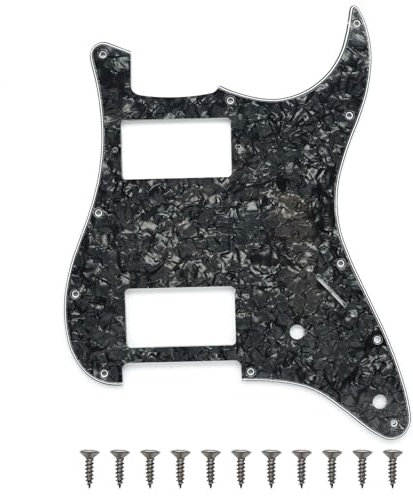 Strat Pickguard HH (2 Humbucker) Pick Guard 11 Hole ST/Strat Style Pickguard for USA/Mexico Stratocaster/Strat Modern Style Guitar Parts, 3-lagig with Screws (Black Pearl)