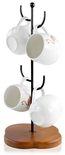 OT-NVWOZR Coffee Cup Holder, Mug Tree Mug Holder with 4 Hooks, Mug Stand for Counter with Thickened Base, Black Mug Storage Rack for Kitchen Coffee Bar Accessories Tabletop Home