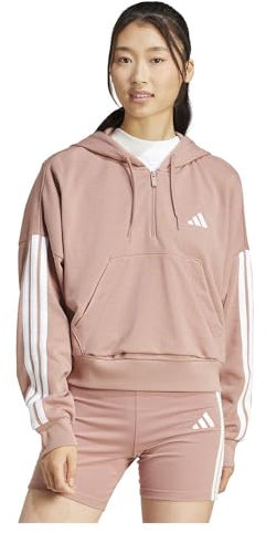 adidas Women's Essentials 3-Streifen French Terry Quarter-Zip Hoodie Warm Clay/White L