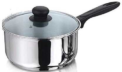 Nobel Stainless Steel Deep Saucepans with Glass Vented Lid,Phenolic Heat Resistant Handles, Encapsulated Bottom, Ideal for All hobs. Uncoated (Diameter 18 cm - 2.3 Litre)