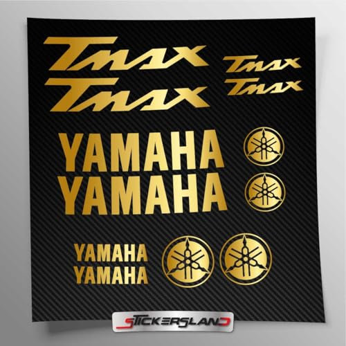 Kit adesivi compatibile con T-Max serbatoio e casco moto | Vinile Prespaziato FACILE APPLICAZIONE | scritte loghi | Stickersland® (Oro Lucido)