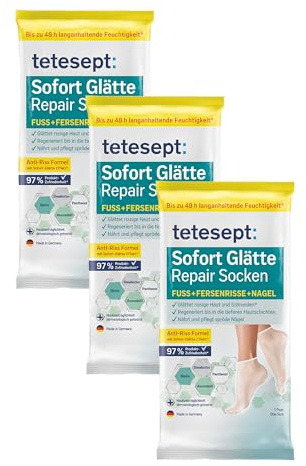 tetesept Sofort Glätte Repair Socken mit Biotin, Sheabutter Pantheon & Avocadoöl - für Fuss, Fersenrisse und Nagel - 3 x 1 One Size Paar