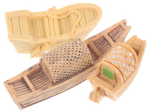 TOYANDONA 3stücke Miniatur-bootsfigur Im Chinesischen Stil Puppenhaus-Boot-dekor Mikro-landschafts-dekor Aus Harz Rustikales Mini-Boot Puppenhaus-zubehör