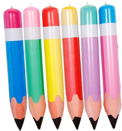 Generisch 6 Stück aufblasbarer Bleistift Stütze Party Jumbo Buntstift aufblasen Bleistift aufblasen aufblasbares Zurück in die Schuldekorationen Übergroße Bleistift-Requisite PVC