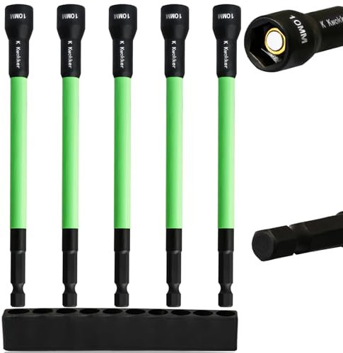 10mm Socket for Impact Driver 10mm Magnetic Socket, 150mm Magnetic Nut Driver Set for Impact Drill, 5PCS Long Nut Drivers 6 INCH(150mm), Long Shank Nut Driver Bits, 1/4 Hex Shank