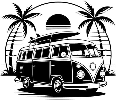  Pegatina Personalizada Troquelada – Diseño Camper y Surf – Vinilo Adhesivo Resistente al Agua – Sin Fondo – Stickers para Furgonetas, Coches, Tablas de Surf, Portátiles (Negro, 29 x 25 cm)