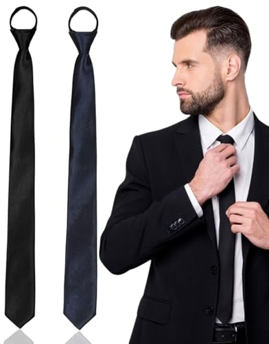 TPZORJX - Juego de 2 corbatas preanudadas, ajustables con cremallera, color negro para la escuela (48 cm)