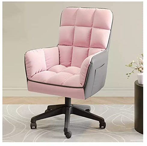 Fauteuil pivotant à dossier haut avec roulettes pour salon - Chaise de lecture rembourrée en tissu rose