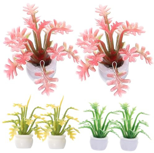 UKCOCO Lot De 6 Mini Pots De Fleurs Tiges De Poupée Plantes Miniatures en Pot Accessoires Miniatures Feuillage Décoration Petites Fleurs De Jardin Plantes Artificielles Fausses