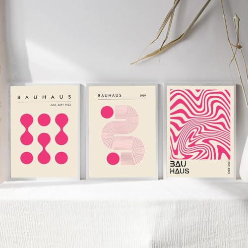 Abstrakte Bauhaus Rosa Geometrische Poster Und Drucke Leinwand Malerei Wand Kunst Bild Für Wohnzimmer Wohnkultur 40X60Cmx3Pcs Kein Rahmen