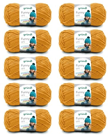 Gründl Wolle Funny uni Chenille Wolle 10 Knäuel 100 g, Senf | weiche Chenille Wolle zum Häkeln - Kuschelig und hautfreundlich - 100 % Polyester - 100 g / 120 m - Nadelstärke 5 - 6