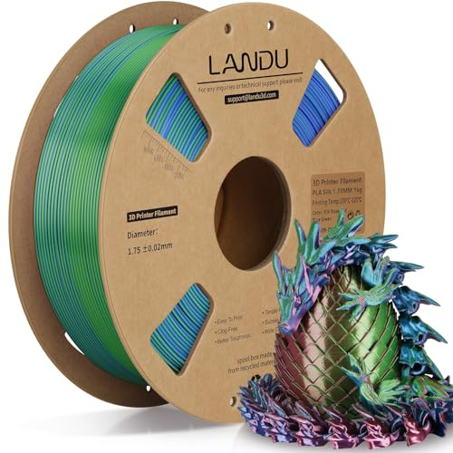 LANDU Silk PLA Filament Tricolor Silk PLA Filament 1,75mm 1kg 3D Drucker Filament 3 Color Silk Hochglänzende Oberfläche Maßgenauigkeit +/-0.02mm,Silk Rose Rot Blau Grün