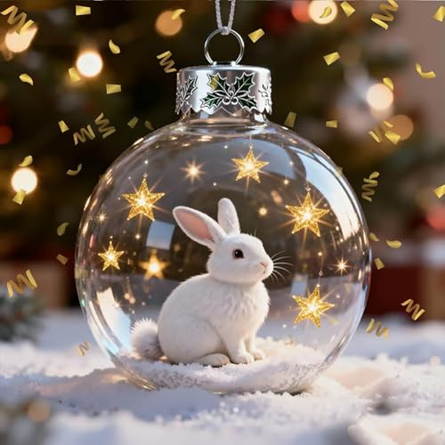 Niedliche Tier Weihnachtskugeln,3D-Weihnachtskugeln Hirsch Hasenmotiven,Kristallornamente für Tierliebhaber,Festliche Tischdekoration für Zuhause Feiertage,charmanter Baumkranz (Kaninchen)