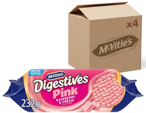 McVitie's Digestives Pink, Raspberry & Cream Flavour Biscuits, 232 g,Delicious Raspberry & Cream Coating, Snack for Sharing, Quality Ingredients, Convenient for On-the-Go Enjoyment (Pack of 2)