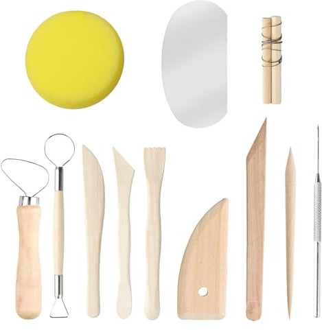 12Pcs Clay Sculpting Tools, Ceramic Clay Tools Kit for Beginners and Professionals, Wooden Metal Pottery Tools for Carving Shaping Dotting