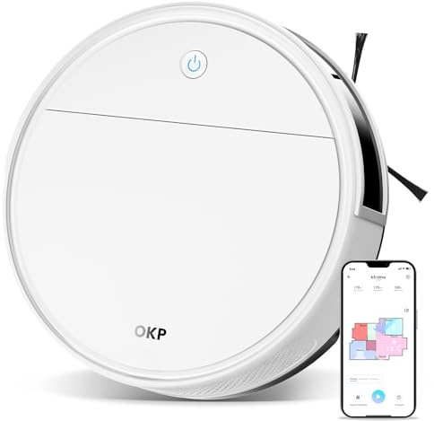 OKP Robot Aspirador y Fregasuelos, 5500pa, 190° PSD Evitación Precisa Obstáculos,170 Min, App/Alexa/WiFi, 4 Modos de Limpieza, Aspiradora Robot Ideal para Pelo Mascotas, Moqueta, Suelo Duro, K5 Ultra