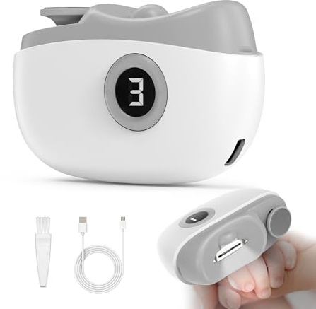 Coupe Ongle Electrique, Coupe-Ongles Électrique avec Lumière LED et Écran Numérique, Ongle Electrique 3 Vitesses avec Polissage Automatiques + Rangement pour Les Résidus D'ongles (Blanc)
