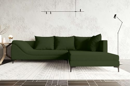 99rooms Loni Ecksofa Dunkelgrün Ottomane Rechts
