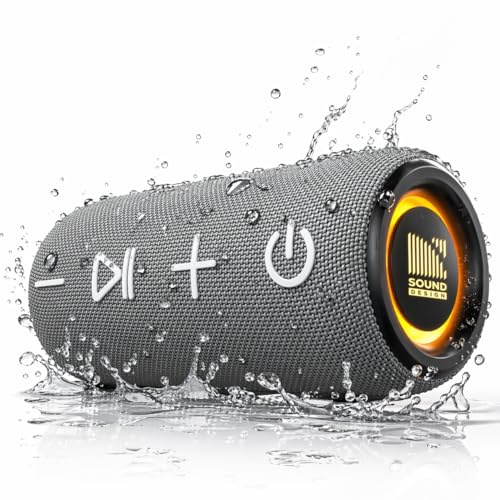 Defender Bluetooth Lautsprecher Enjoy, Bluetooth 5.3 Musikbox, 25W Dual Lautsprecher, LED Anzeige & 20 Std Akku, Integrierter DSP-Prozessor, IP67 wasserdicht und Staub, TWS Paarung, AUX,TF Karte,Grau