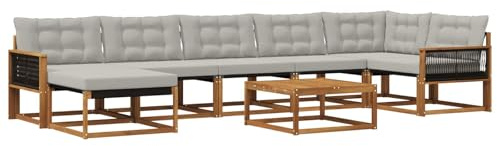 vidaXL Outdoor-Sofagarnitur mit Kissen 8 pcs Natürlich und Hellgrau, Robustes, modernes Outdoor-Sofa-Set, Gartenmöbel zum Entspannen, wetterfeste Lounge, ergonomische Sitze