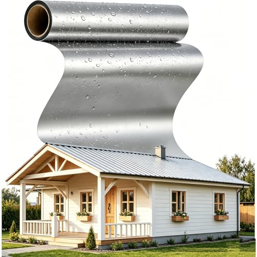Dachfolie Aluminium 1x10m/10㎡, Selbstklebend mit starkem Bitumenkleber-Einfache Installation, alternativ zu Dachpappe EPDM-Folie, für Gartenhäuser, Garagendächer und Schuppen