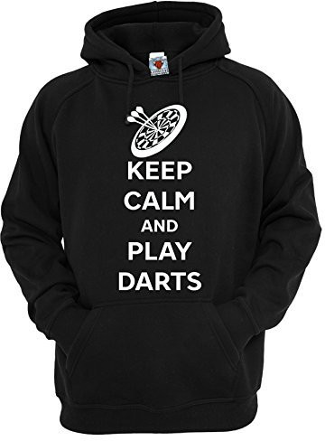 Reality Glitch Herren Keep Calm and Play Darts Kapuzenpullover (Schwarz, XXXXX-Large)