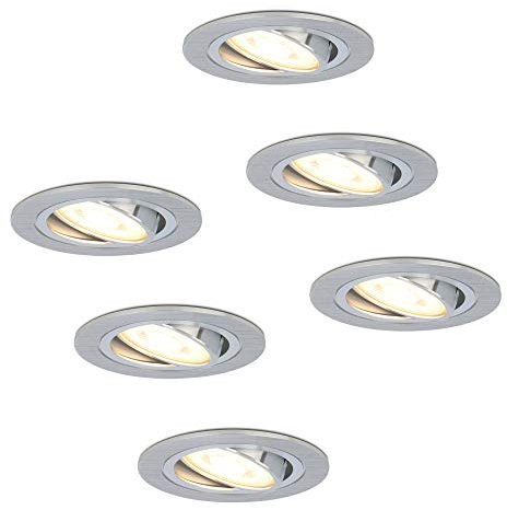 HOFTRONIC - 6er Chandler - LED Einbaustrahler 230V Schwenkbar Edelstahl - GU10 2700K Warmweiß - 5 Watt 400lm - Deckenspots für Wohnzimmer, Schlafzimmer und Flur