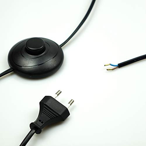 kalb | Euro-Netzkabel mit Fussschalter und offenen Kabelenden 2M schwarz