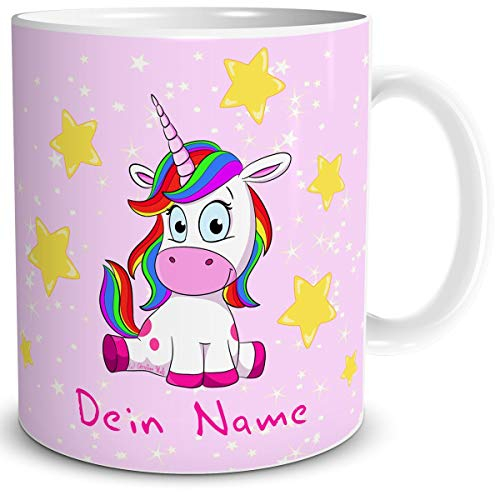 TRIOSK Tasse Einhorn mit Namen personalisiert Unicorn Lady Sit-in lustig Geschenk für Einhornfans Frauen Freundin Mädchen Geburtstag Rosa