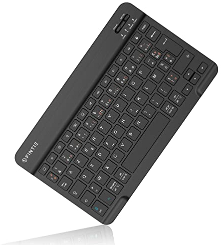 Fintie Ultra Dünn (4mm) Bluetooth Tastatur mit französischem Layout AZERTY für iPad/Samsung Galaxy Tab/Huawei MediaPad und andere Android/iOS Geräte, 10 Zoll, Schwarz