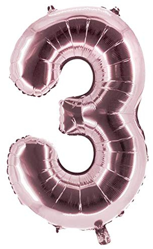 Party Factory XXL Folienballon Zahl 3, Luftballon 100cm, rosé, Geburtstag, Abi, Jubiläum, Party Ballon, Heliumballon, Deko