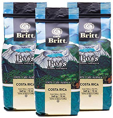 Café Britt® - Costa Rican Poas Tierra Volcanica Coffee (12 oz.) (3-Pack) - Ground, Arabica Coffee, Kosher, Gluten Free, 100% Gourmet & Medium Light Roast