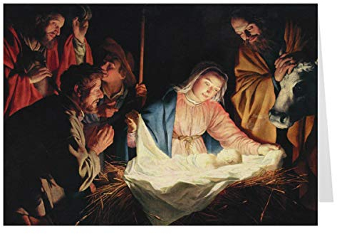 10er Pack Weihnachtskarten DIN A6 im Querformat - 10 Klappkarten & 10 Umschläge - Grußkarten Weihnachten, Christliches Motiv Krippe, 148 x 105 mm, Blanko-Innenseiten für Weihnachtsgrüße