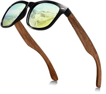 GREENTREEN Lunettes de Soleil Homme Bois:Polarisées pour Conduite (Jaune)