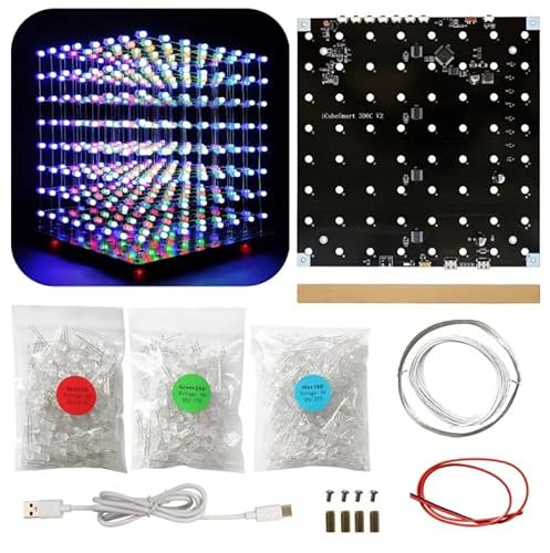 Hexidos 3D8 Led Cube Kit 8x8x8 DIY Kit Elektronische Kit Schweißprojekt-Kit (3D8C-MULTI)