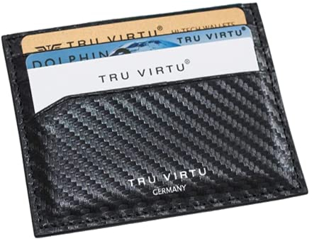 Tru Virtu® Ultra Slim Wallet Carbon Kartenetui I Kreditkartenetui I Kartenetui-RFID-NFC-Schutz I Kartenetui aus echtem italienischen Leder I Kartenaufbewahrung I Slim Wallet I Card-Holder