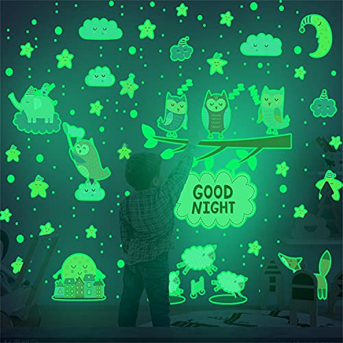 Leuchtsticker Wandtattoo Kinderzimmer Eulen, 565 Stück Luminous Stars Wall Stickers Leuchtsterne Wandaufkleber Self-Adhesive für Kinder Schlafzimmer Zuhause Dekor