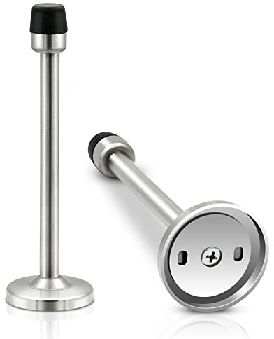 Door Stops 2 Pack Long Door Stopper Chrome 150mm/6 Inch Rubber Brushed Door Stop for Skirtings Wall Mounted Stainless Steel Extra Long Doorstops with Bumper Buffer, Wall Protector Silver