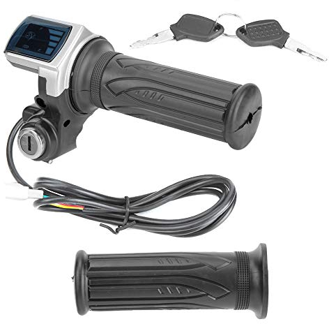 Akozon 36 V halbdrehender Gaspedal mit Schlüsselverriegelung der LED-Anzeige für Elektrofahrräder, Gasgriff-Set + Gashebel 36 V