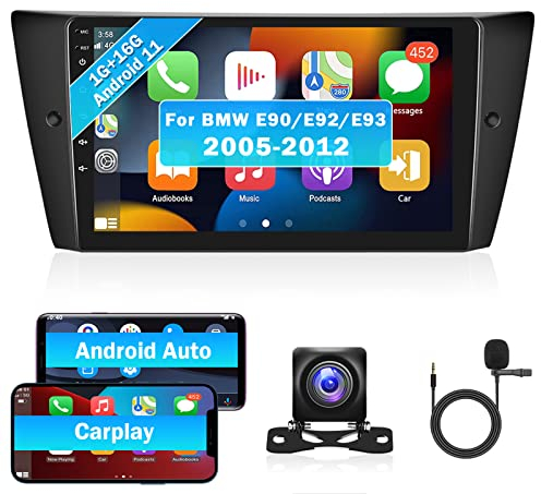 Hikity Wireless Carplay Autoradio per BMW E90 E92 E93 2005-2011 9Pollici Android 13 Radio Stereo Auto con Navigatore GPS Android Auto WIFI HI-FI Bluetooth FM RDS MIC Telecamera Posteriore